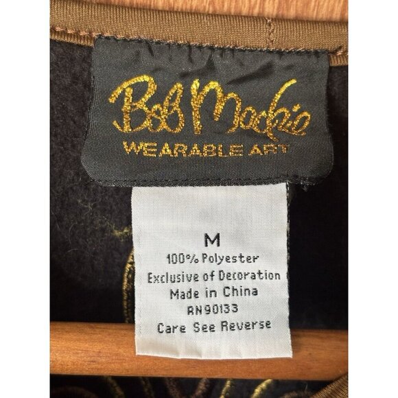 Bob Mackie Wearable Art Black Fleece Jacket With Gold Embroidery Size Medium - Picture 3 of 10